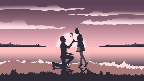 插画海边求婚浪漫风景