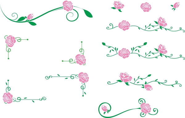 玫瑰花藤蔓花纹矢量图
