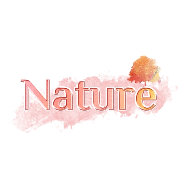 粉红色的自然简单字体与一棵小树