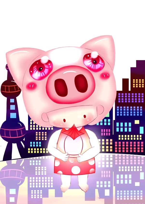 粉色卡通人物猪猪女孩psd分层