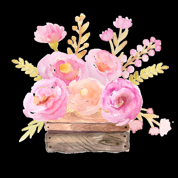 花丛木盒卡通透明装饰素材