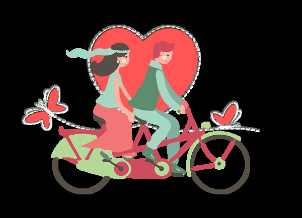 温馨情侣骑自行车png元素