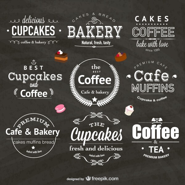 咖啡甜点艺术字标签矢量素材