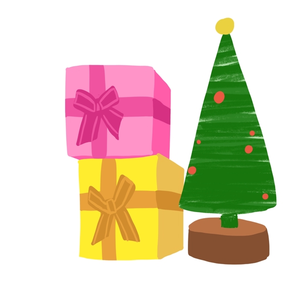 圣诞节礼物盒子圣诞树插画素材