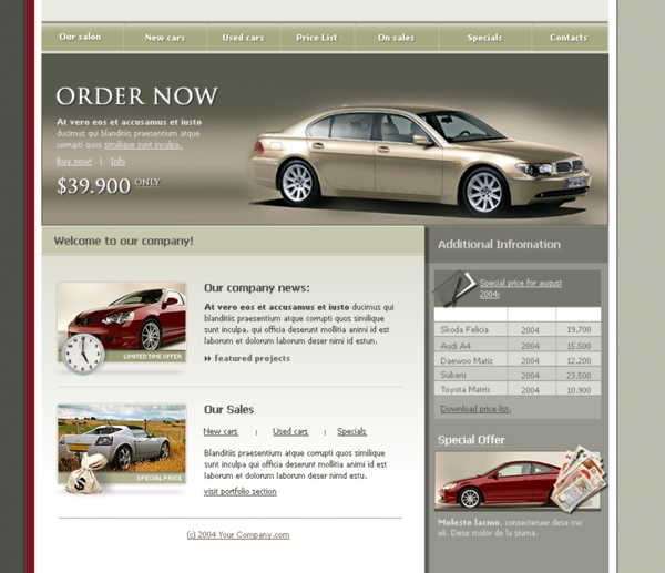 汽车销售企业网页模板