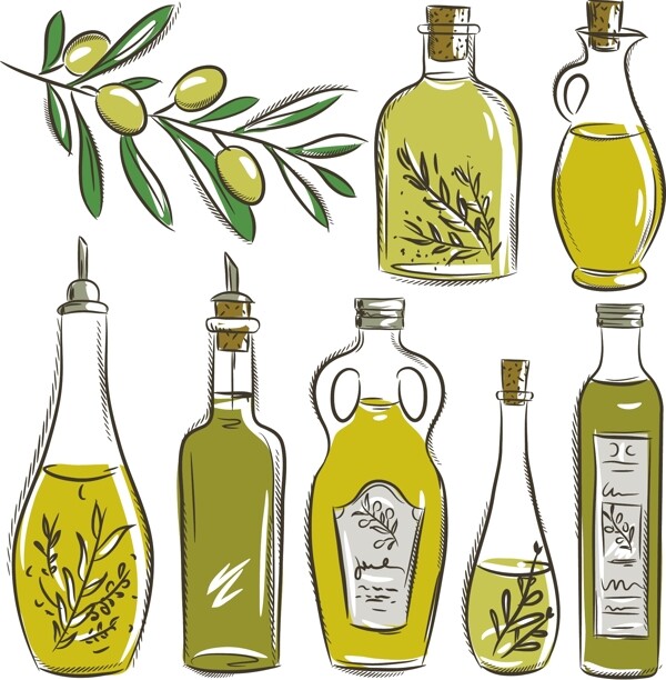 玻璃瓶橄榄油背景矢量素材