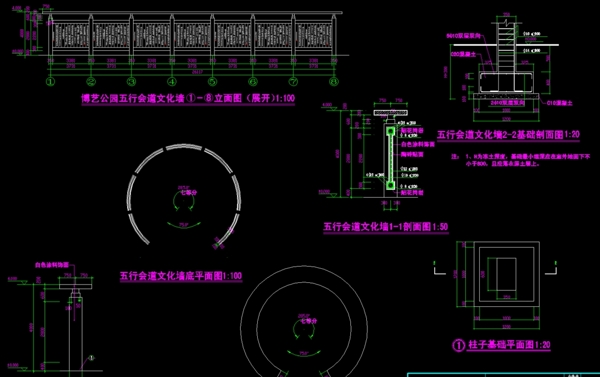 公园景观五行会道文化墙图片