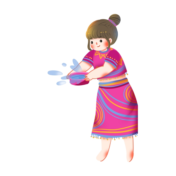彩绘小清新端午节拿着一盆水的女孩