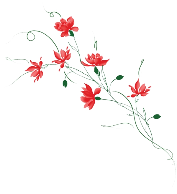 古风红花装饰设计矢量素材