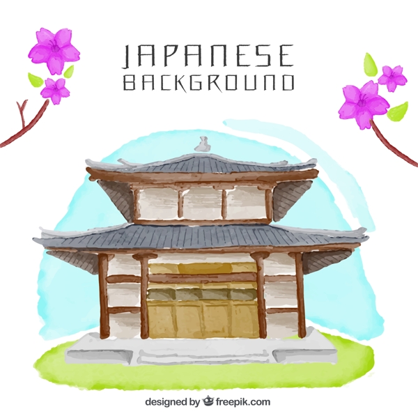 日本房子水彩背景