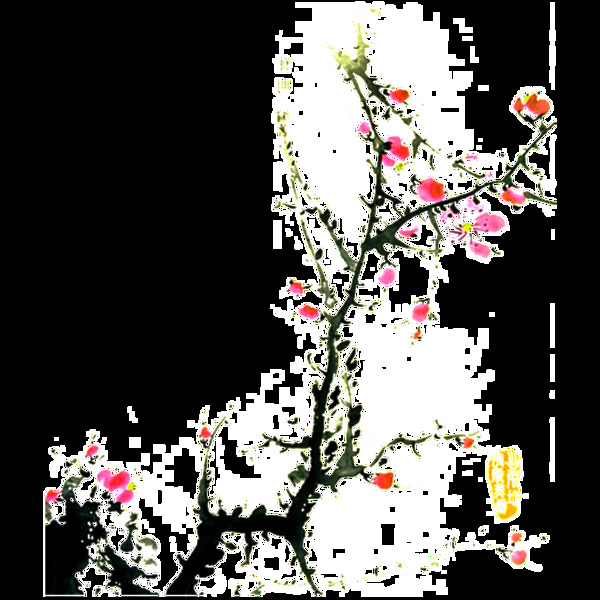 现代水墨中国风花朵元素