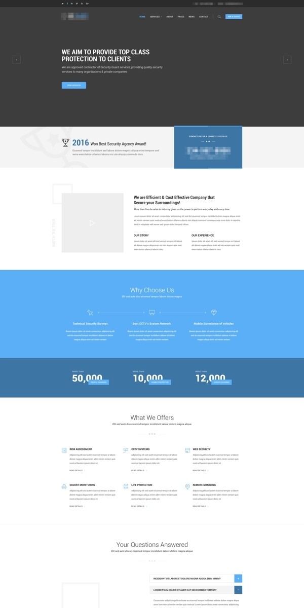 蓝色精美的科技商务响应式网站模板