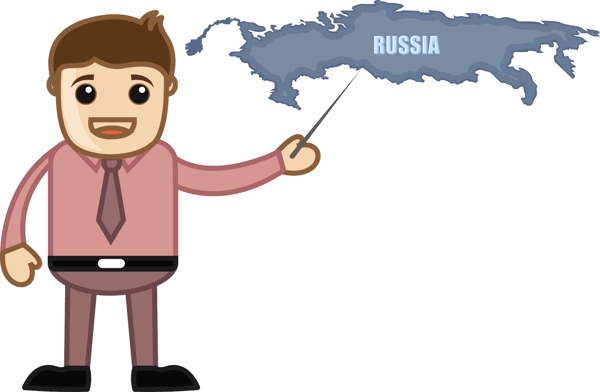 显示俄罗斯地图商务办公的卡通人物