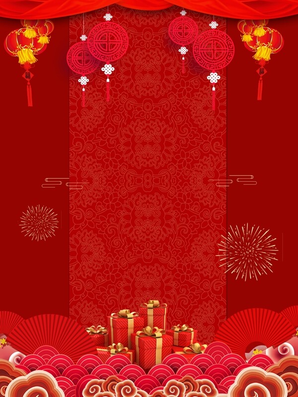 红色喜庆中国风猪年春节促销背景设计