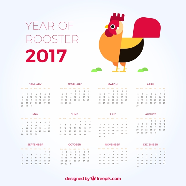 2017鸡年新年日历矢量素材