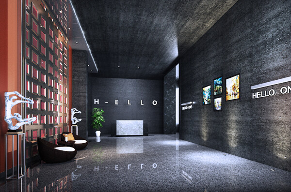 室内设计3D工装效果图KTV公司酒店前厅