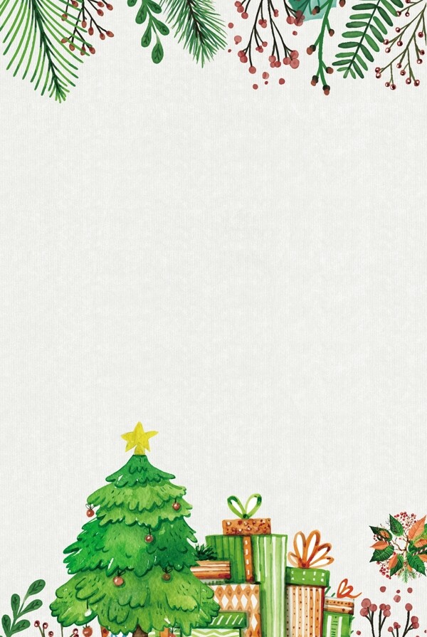 简约圣诞树圣诞节卡通手绘广告背景图