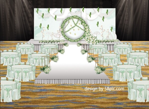 室内设计小清新白绿色婚礼舞台psd效果图