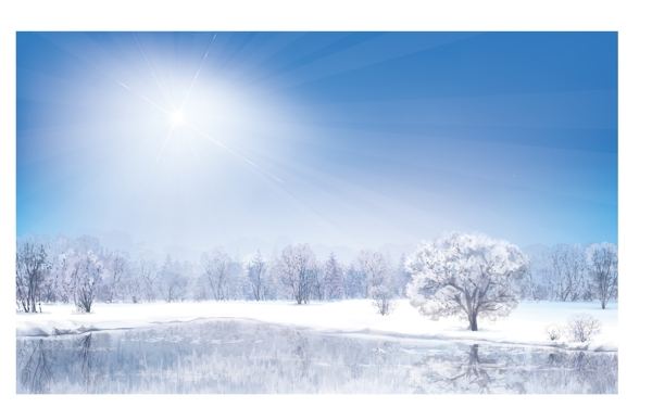 阳光下的冬天风景插画
