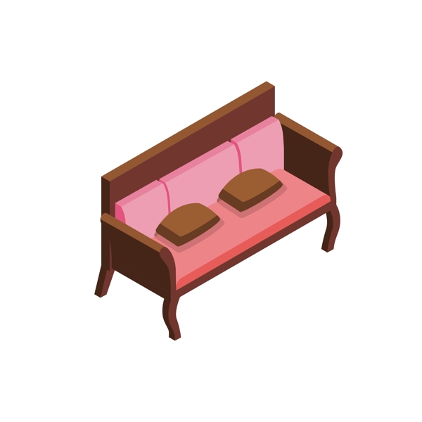 2.5D粉色木质沙发室内家具元素
