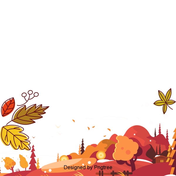 美丽多彩卡通可爱手绘水彩秋天金叶