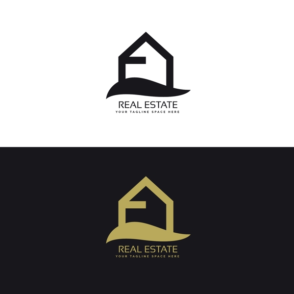 黑色和金色的房地产标志与房子