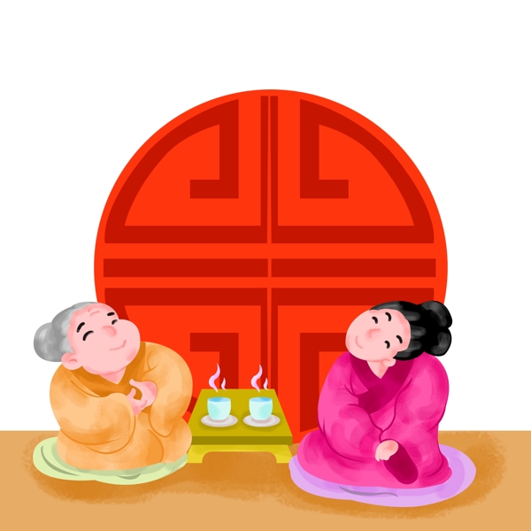 新春婆媳家常插画