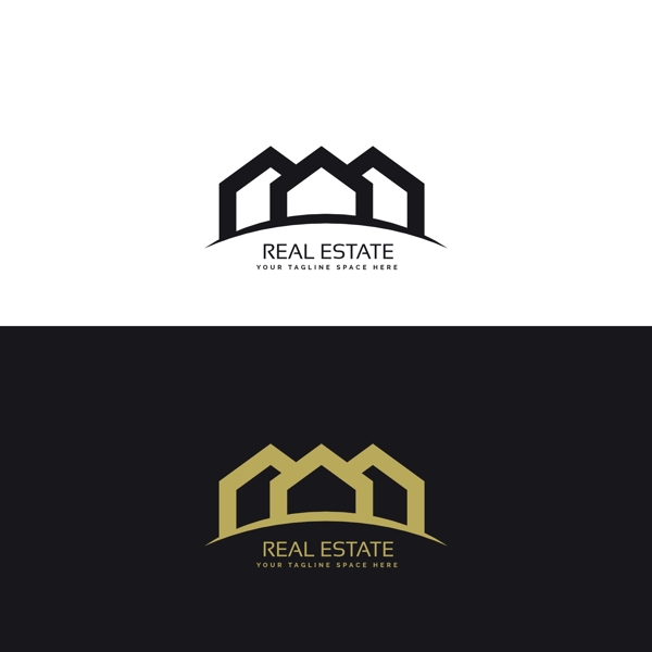 黑色和金色的房地产标志与三个房子