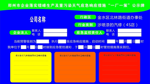 重污染措施一厂一策公示牌