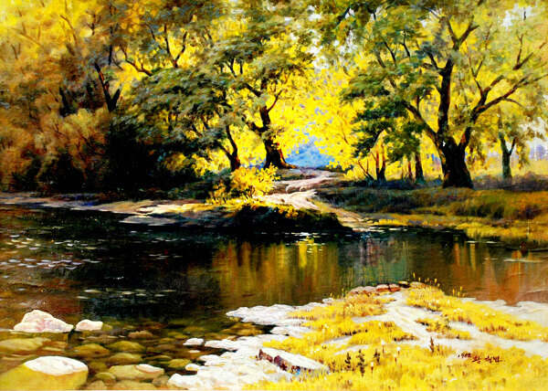 溪畔秋色图片