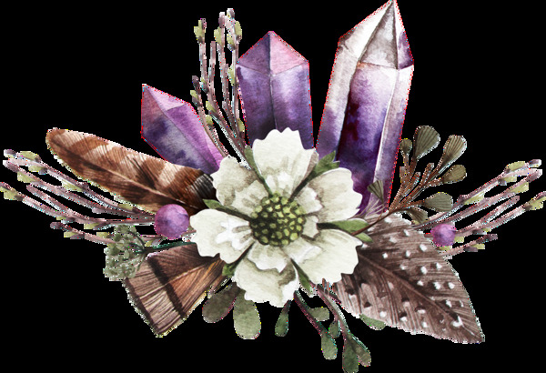 手绘紫水晶配白色花透明装饰图案