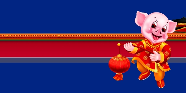 蓝色中国风猪年背景素材