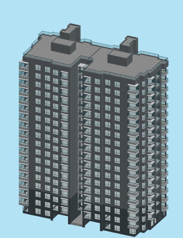 烟囱式屋顶高层住宅建筑3D模型