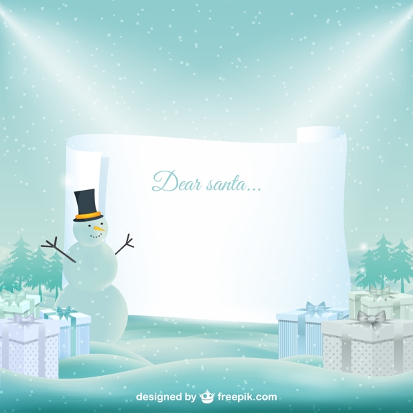 给圣诞老人的信和雪人和礼物