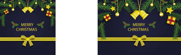圣诞树枝和金丝带的装饰背景