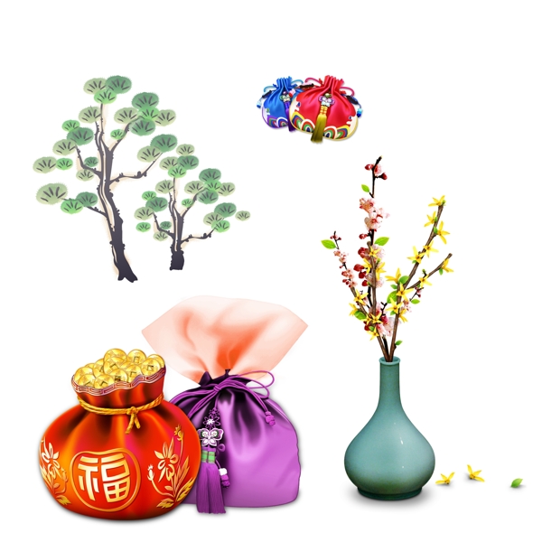 福袋松树花朵花瓶