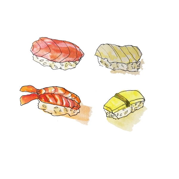 文艺风水彩手绘寿司可商用
