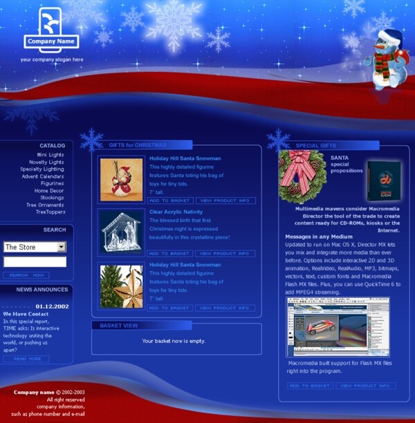 圣诞节主题蓝色网站模板
