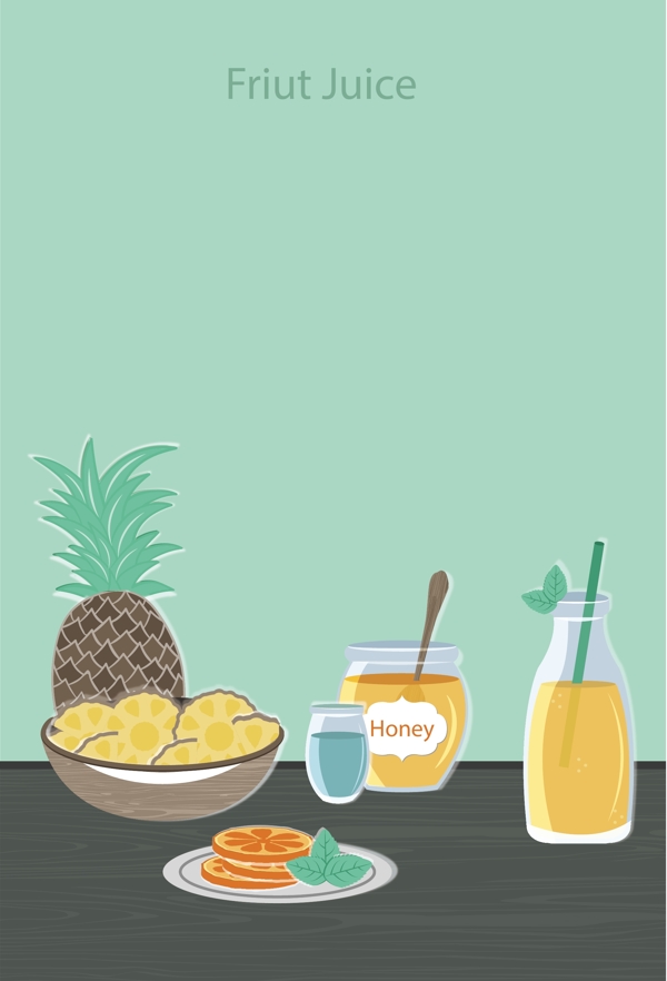 清新美味橙子菠萝汁水果果汁海报背景