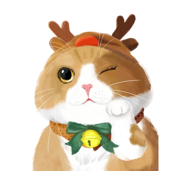 手绘过圣诞节的猫咪动物设计