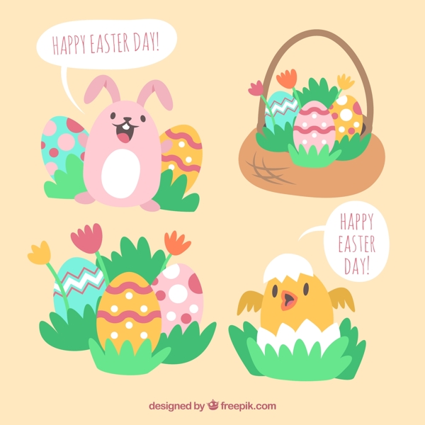 有趣的动物和复活节的蛋