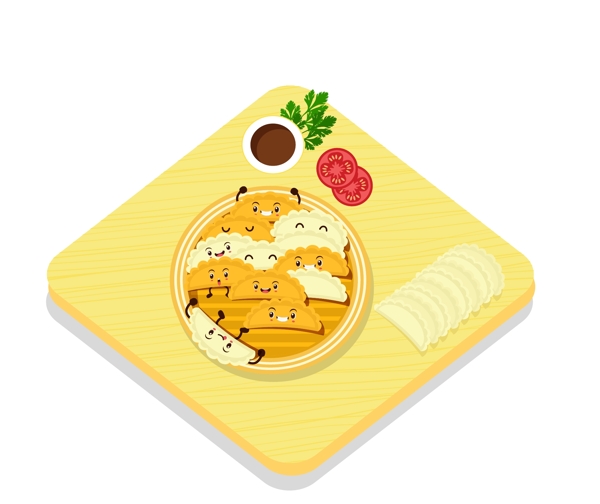 蒸饺食物美食原创AI卡通表情传统特色食物