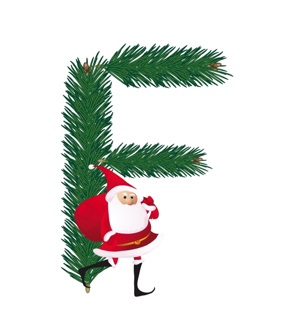 圣诞装饰杉树的ABC字母F向量有趣的圣诞老人