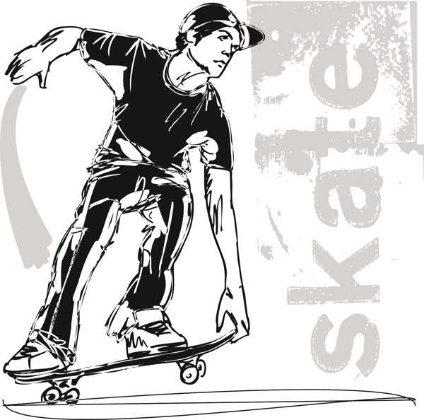 滑板男孩矢量插画草图