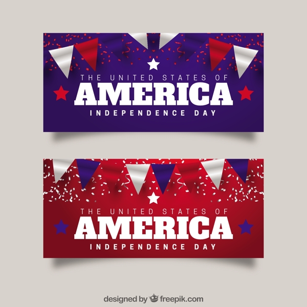 写实的彩旗五彩纸屑美国独立日横幅