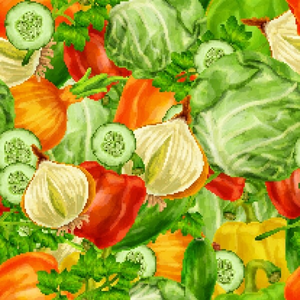 彩绘蔬菜无缝背景设计