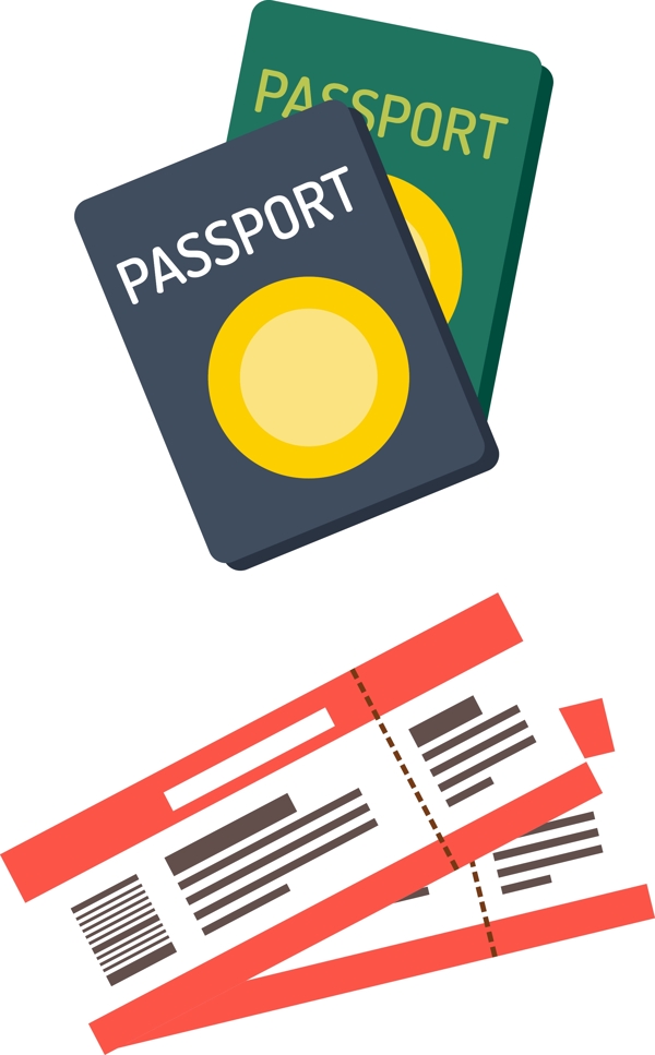 卡通矢量机票和护照