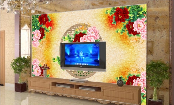 富贵牡丹客厅电电视背景墙
