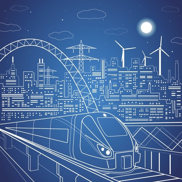 城市高铁插画图片