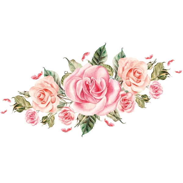 浪漫粉色玫瑰花装饰元素